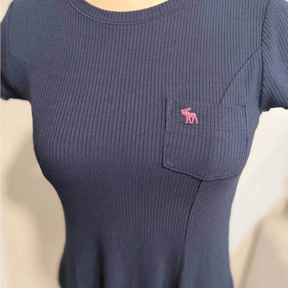 Abercrombie & Fitch Navy Ribbed Tee Dress with Pink Logo